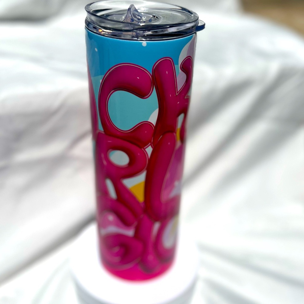 Colorful Tumbler with Pink Lettering “BlackGirlMagic”